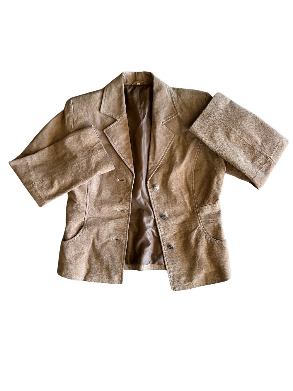 Women's Tan Leather Blazer Jacket - Classic Tailored Style